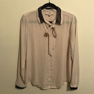 Loft Lace Collar Tie Neck Blouse